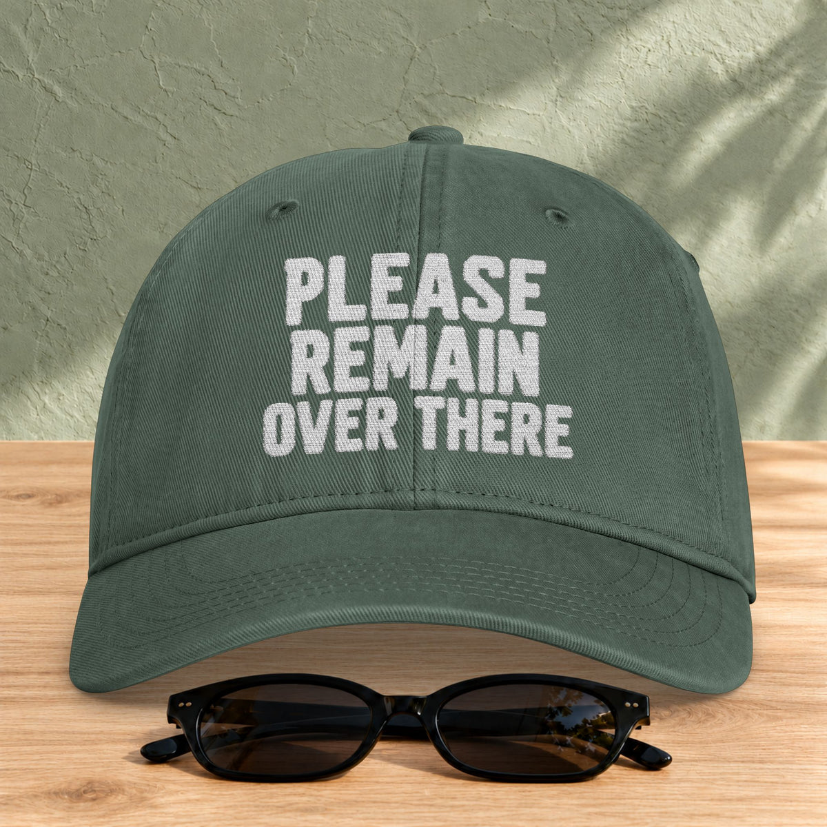 Please Remain Over There Coastal Washed Cap in Moss — product view