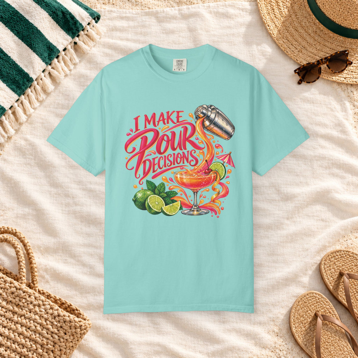 I Make Pour Decisions Cocktail Graphic T-Shirt in Chalky Mint