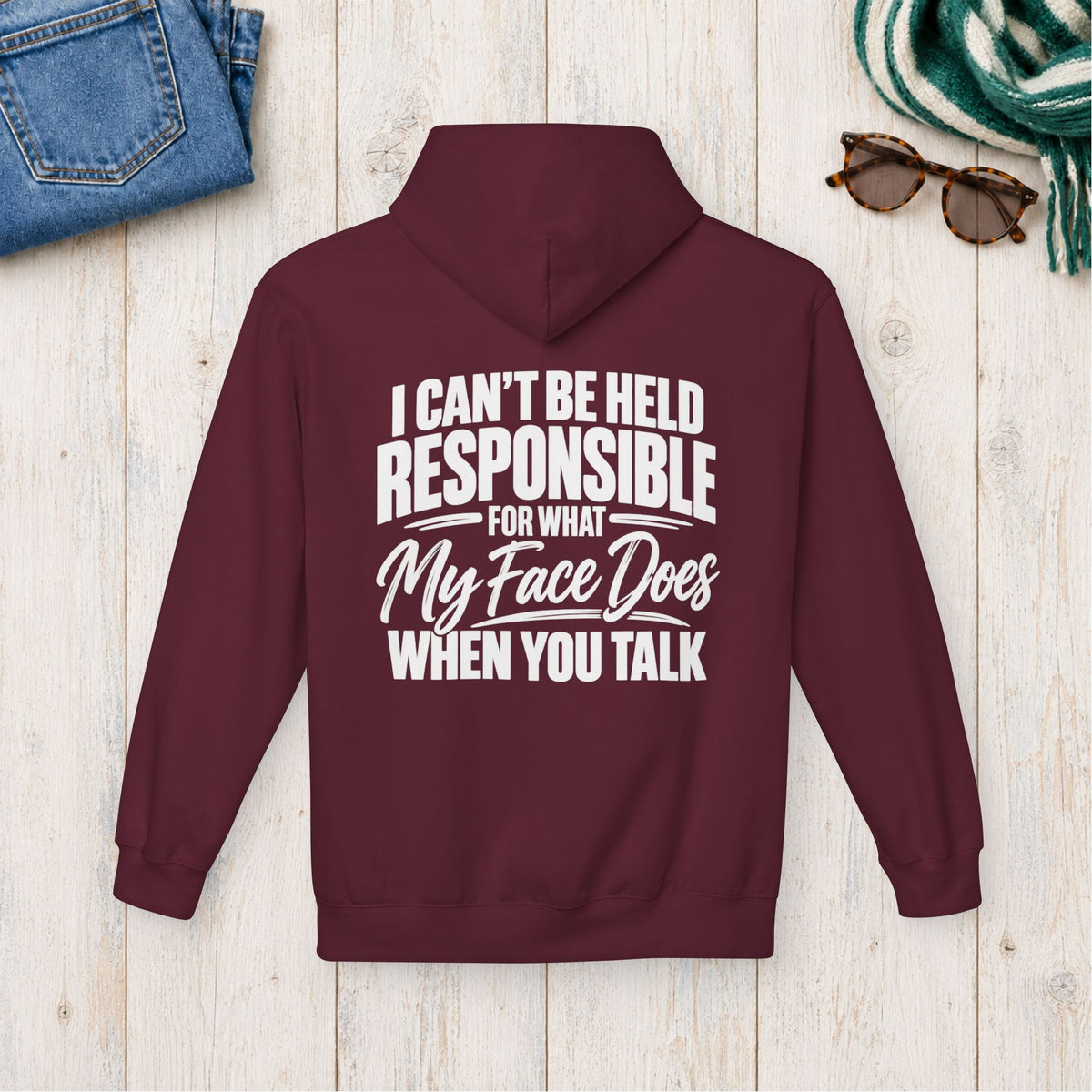 My Face Does When You Talk Hoodie in Maroon — product view