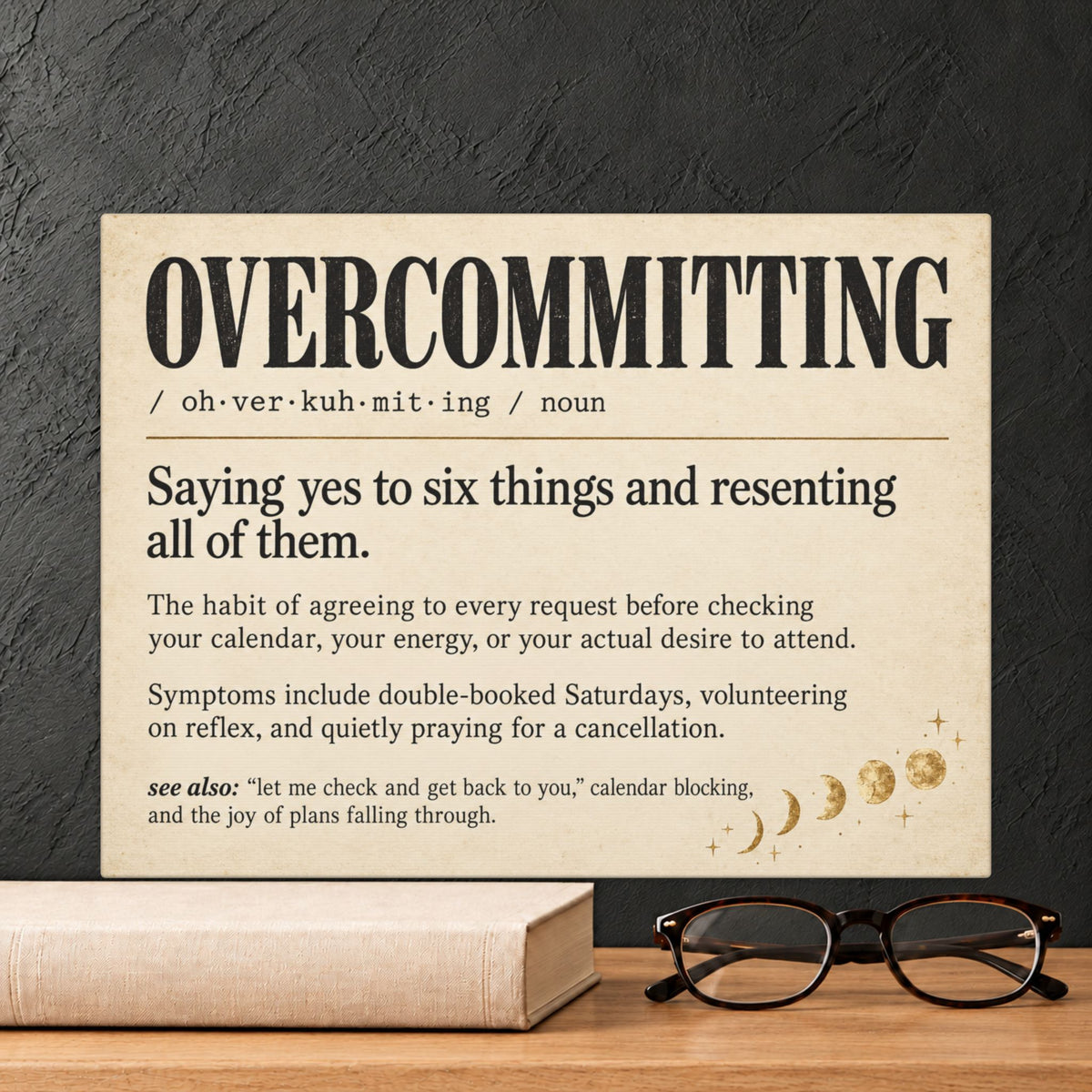 Overcommitting Definition Canvas Wall Art — 12" x 9" (Horizontal)