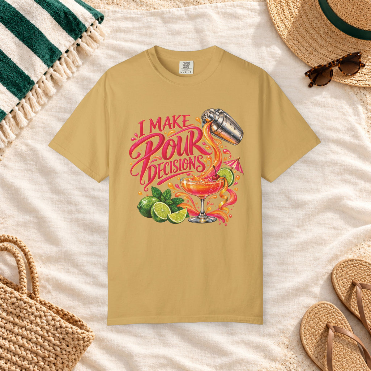 I Make Pour Decisions Cocktail Graphic T-Shirt in Mustard