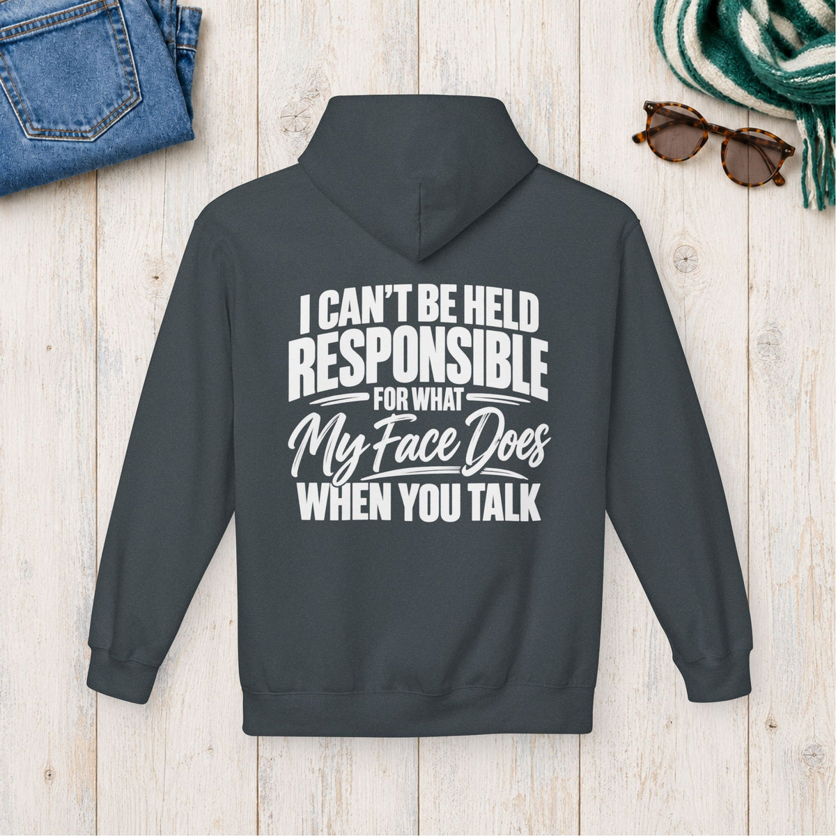 My Face Does When You Talk Hoodie in Dark Heather — product view