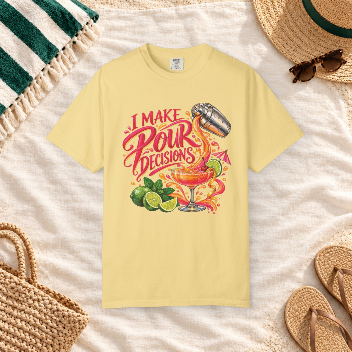 I Make Pour Decisions Cocktail Graphic T-Shirt in Butter