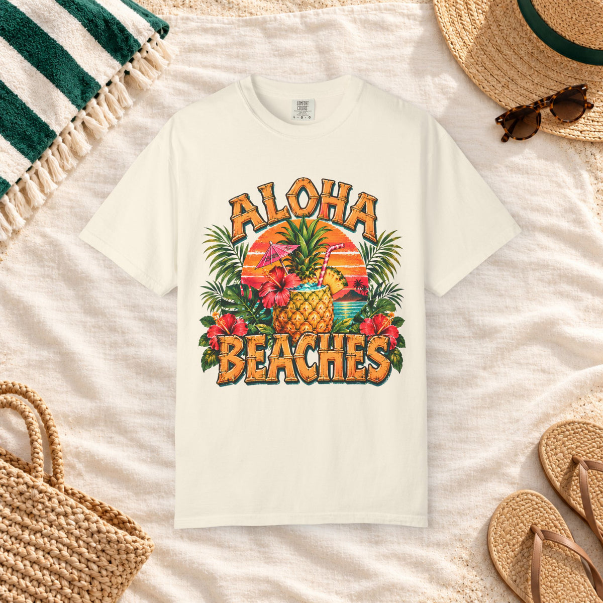 Aloha Beaches Tropical Pineapple T-Shirt in Ivory