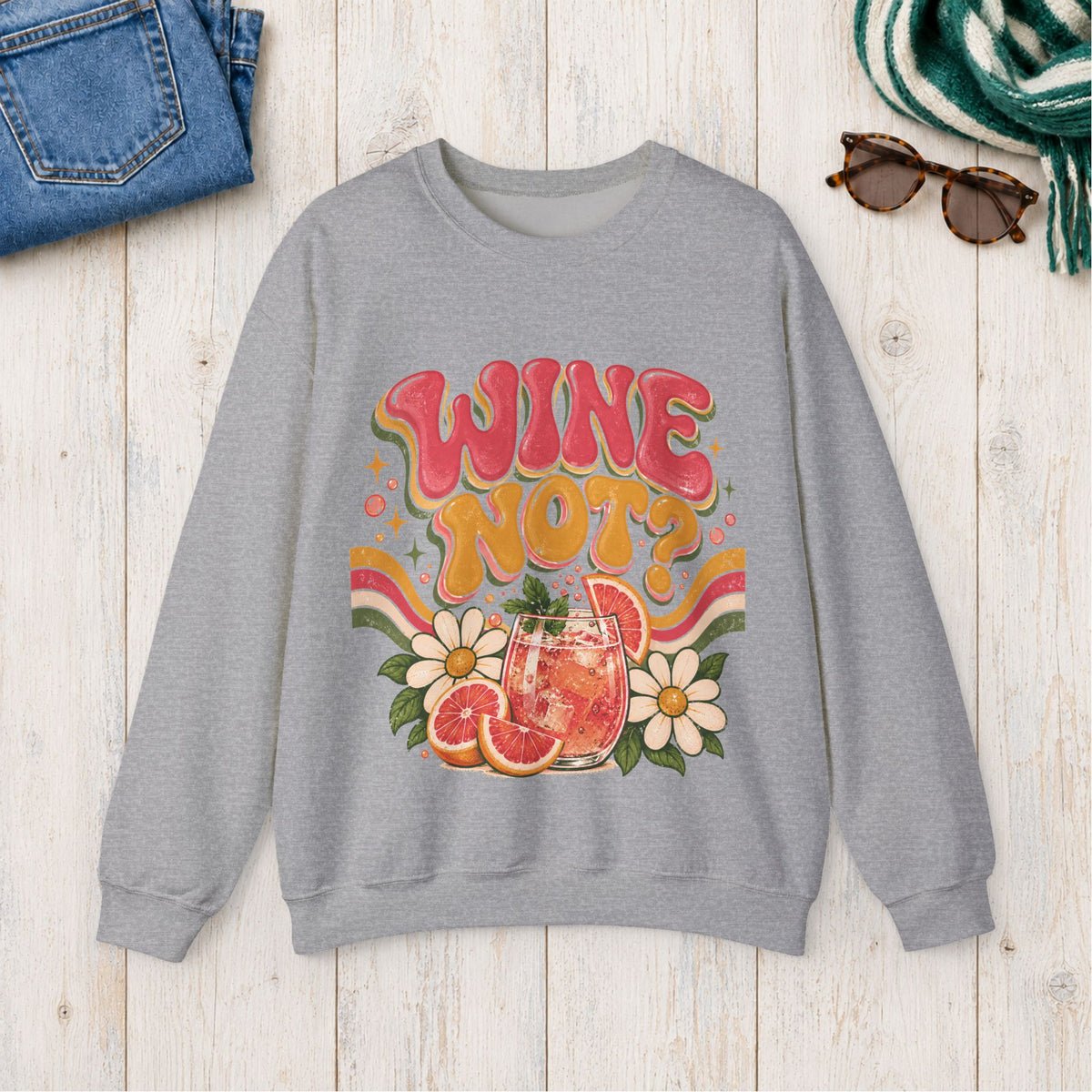 Wine Not? Floral Citrus Sweatshirt in Sport Grey