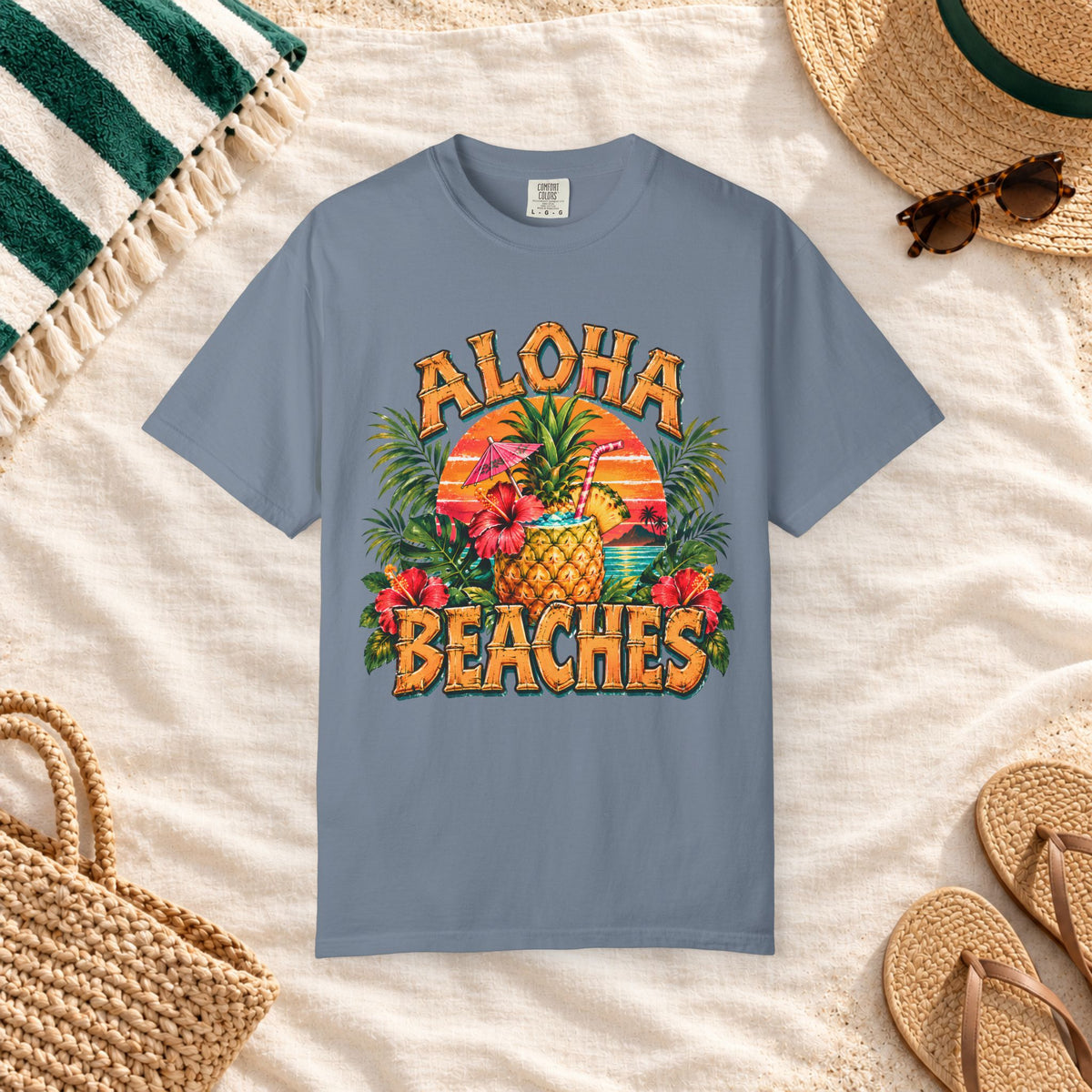 Aloha Beaches Tropical Pineapple T-Shirt in Blue Jean