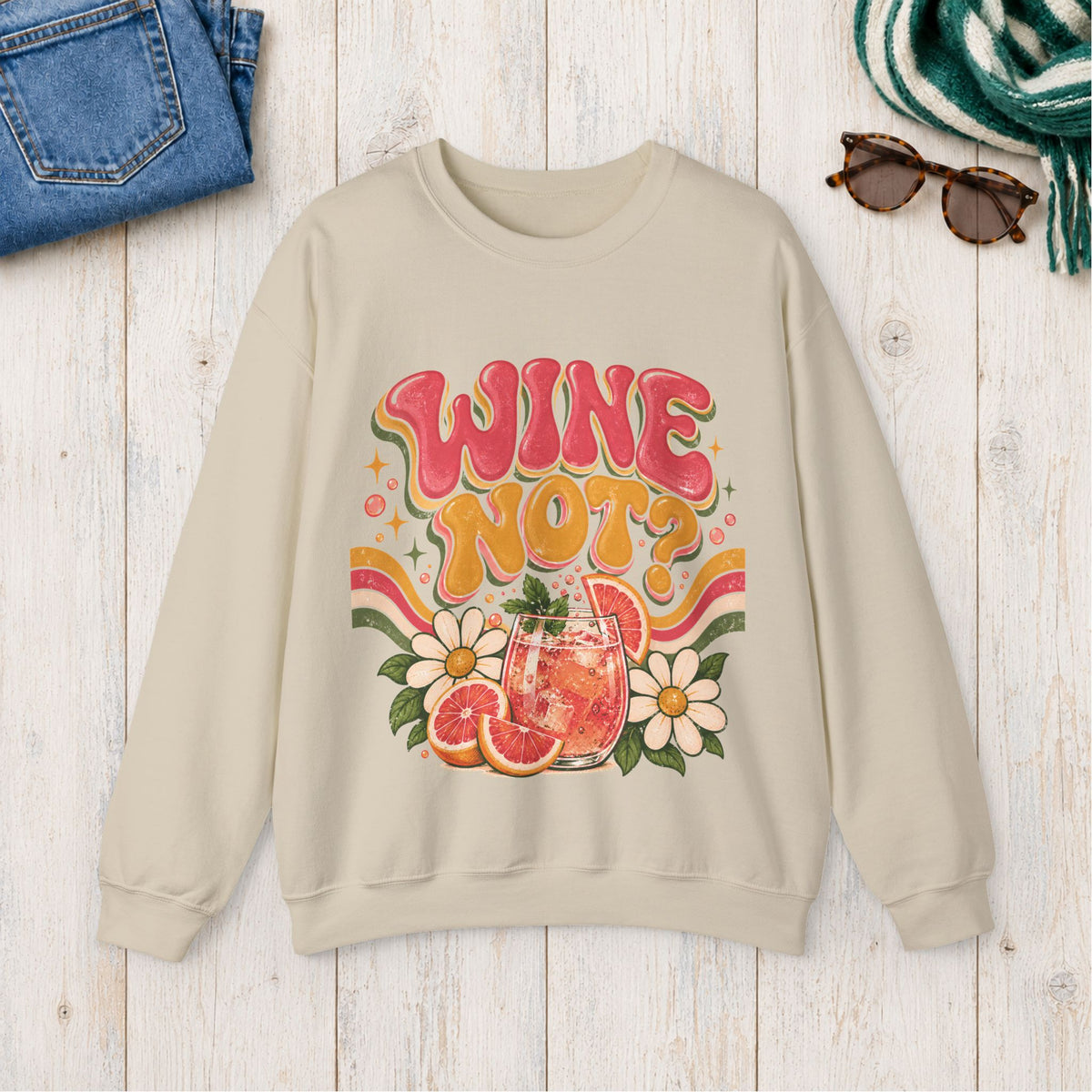 Wine Not? Floral Citrus Sweatshirt in Sand