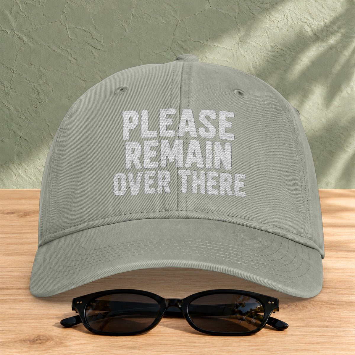 Please Remain Over There Coastal Washed Cap in Sandstone — product view