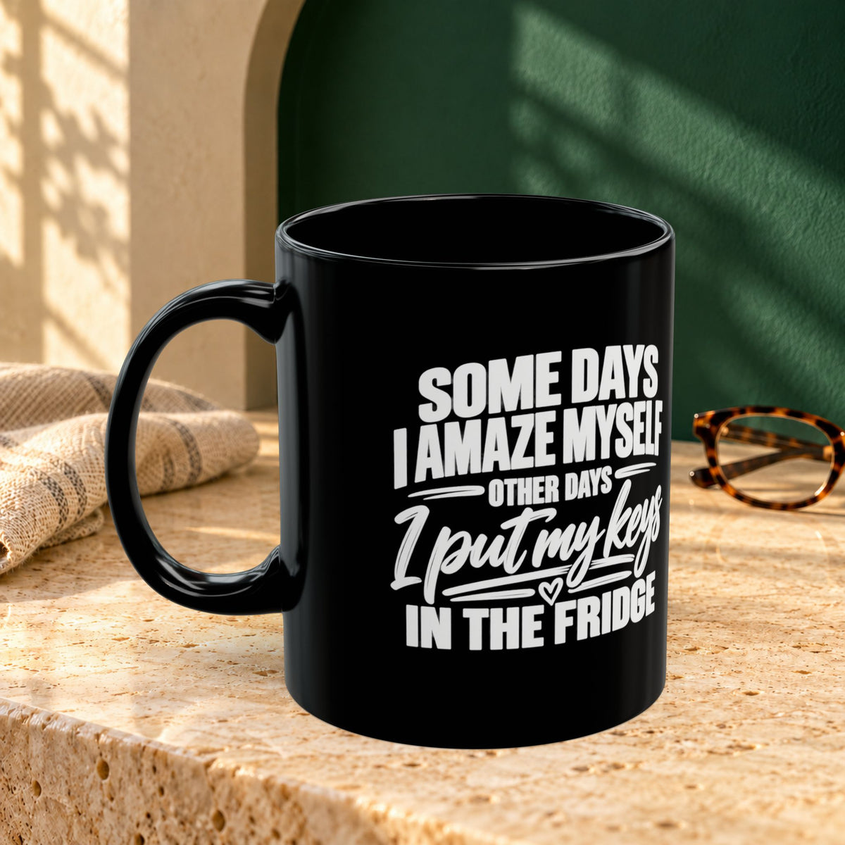 Some Days I Amaze Myself Black Ceramic Mug in 11oz — product view