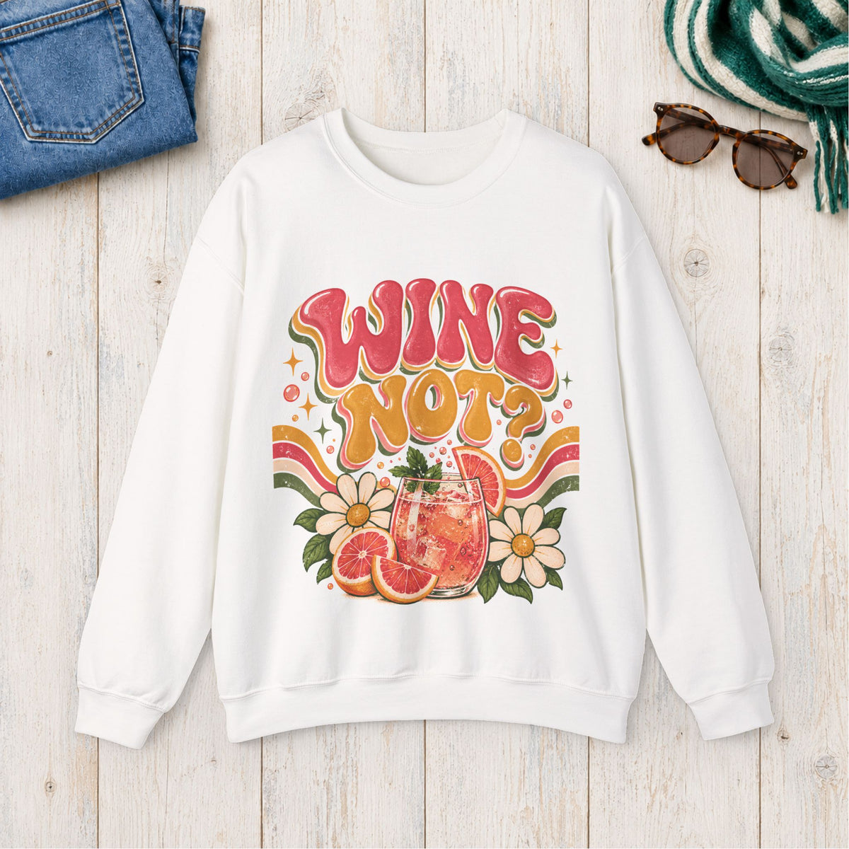 Wine Not? Floral Citrus Sweatshirt in White
