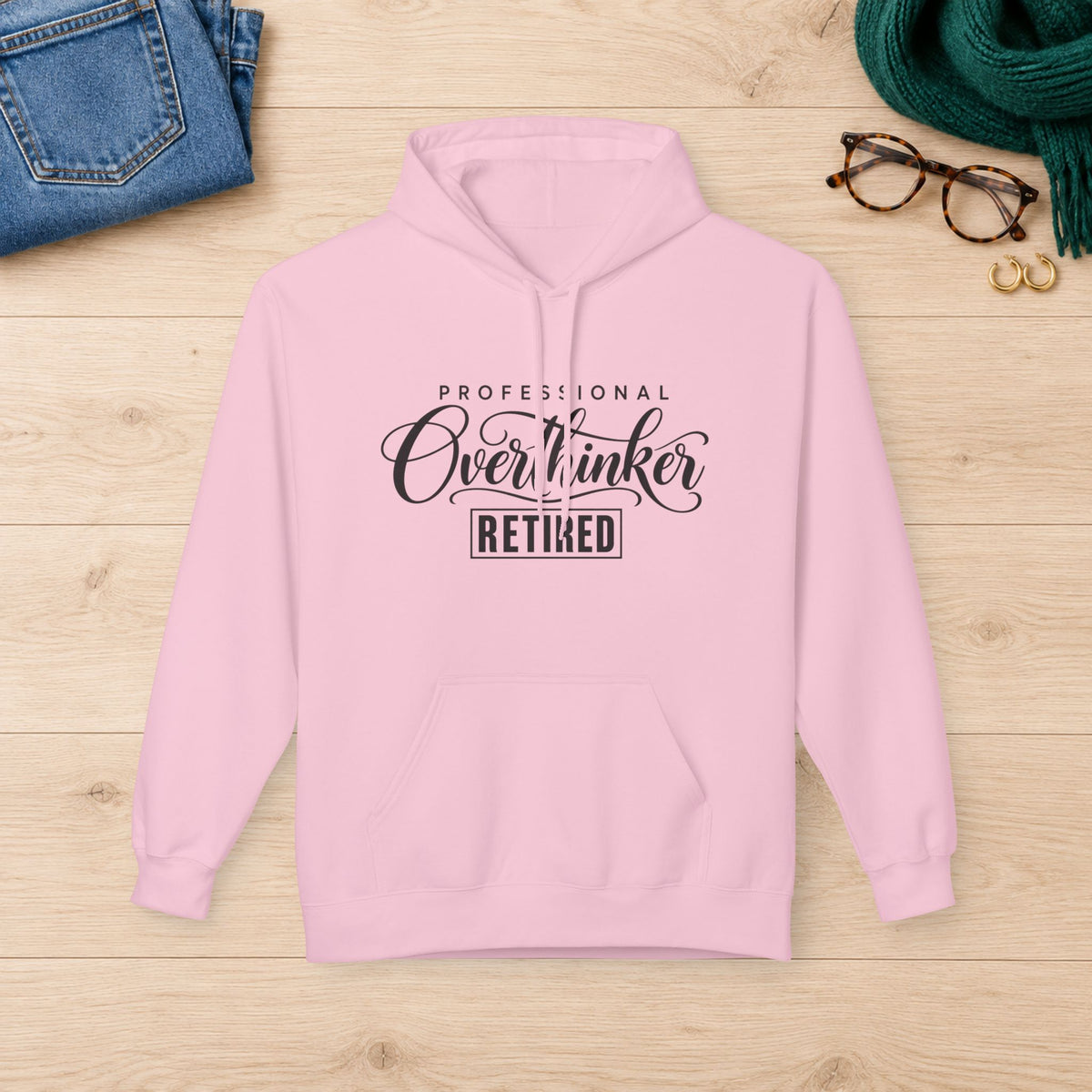 Professional Overthinker: Retired Hoodie in Light Pink