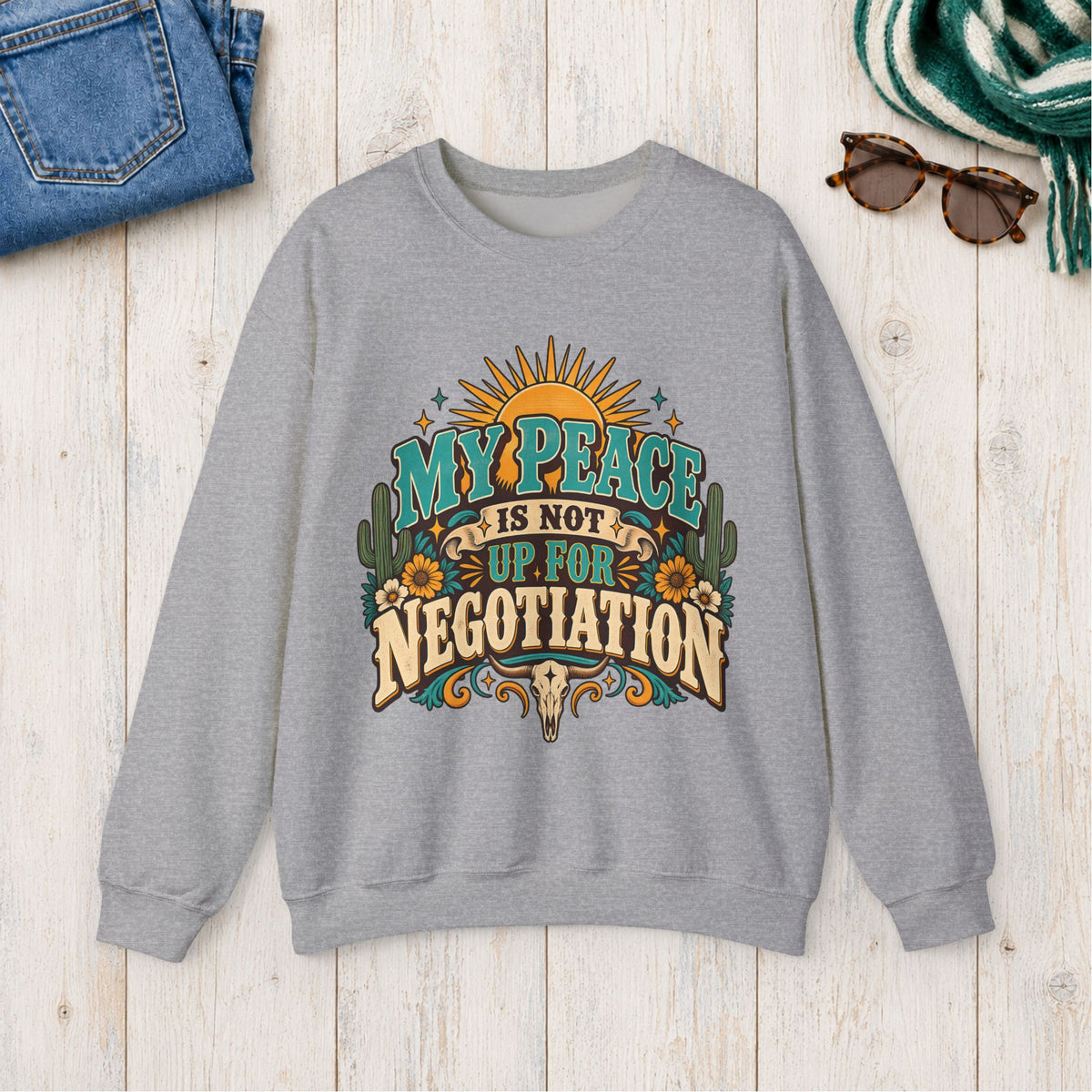 My Peace Is Not Up for Negotiation Sweatshirt in Sport Grey