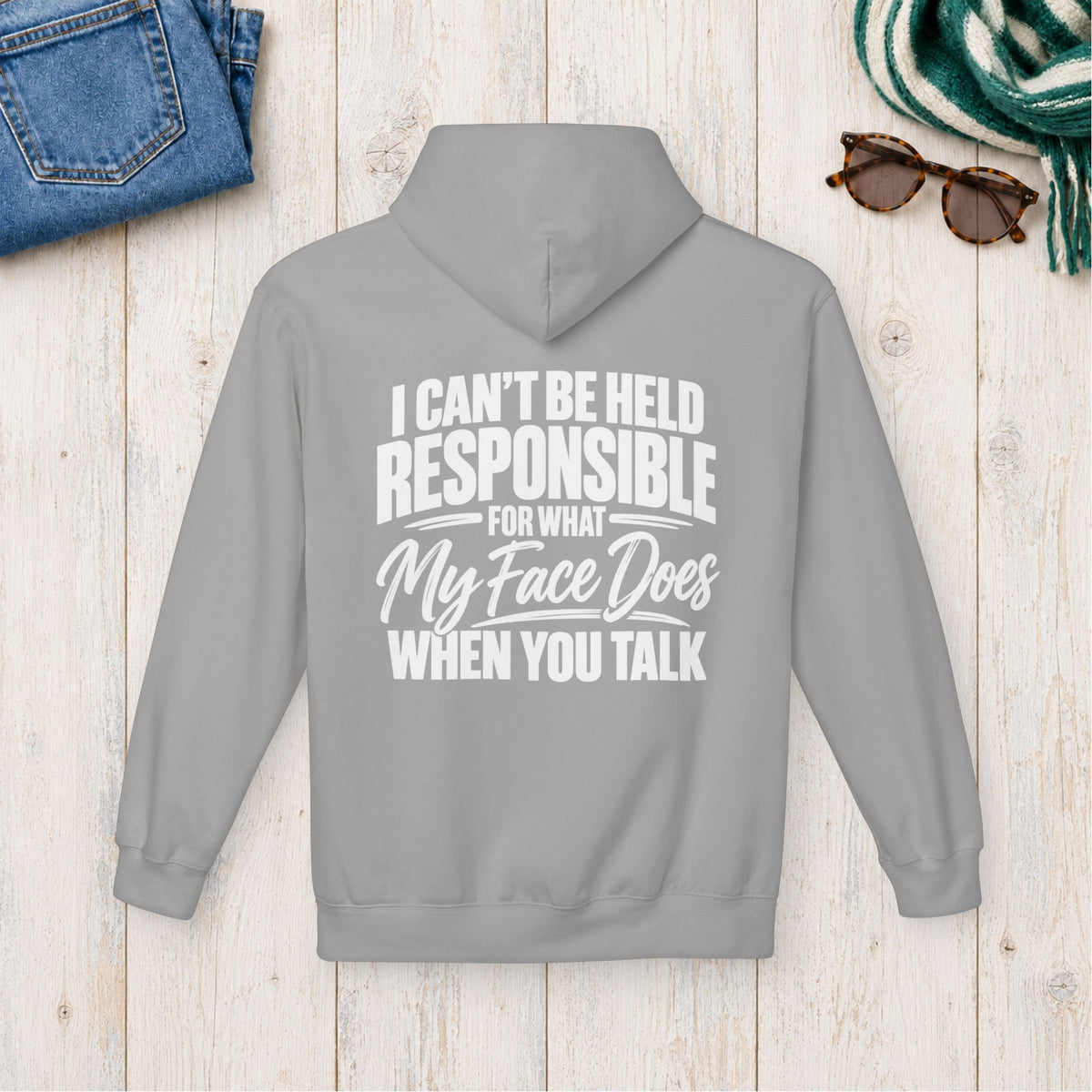My Face Does When You Talk Hoodie in Cement — product view