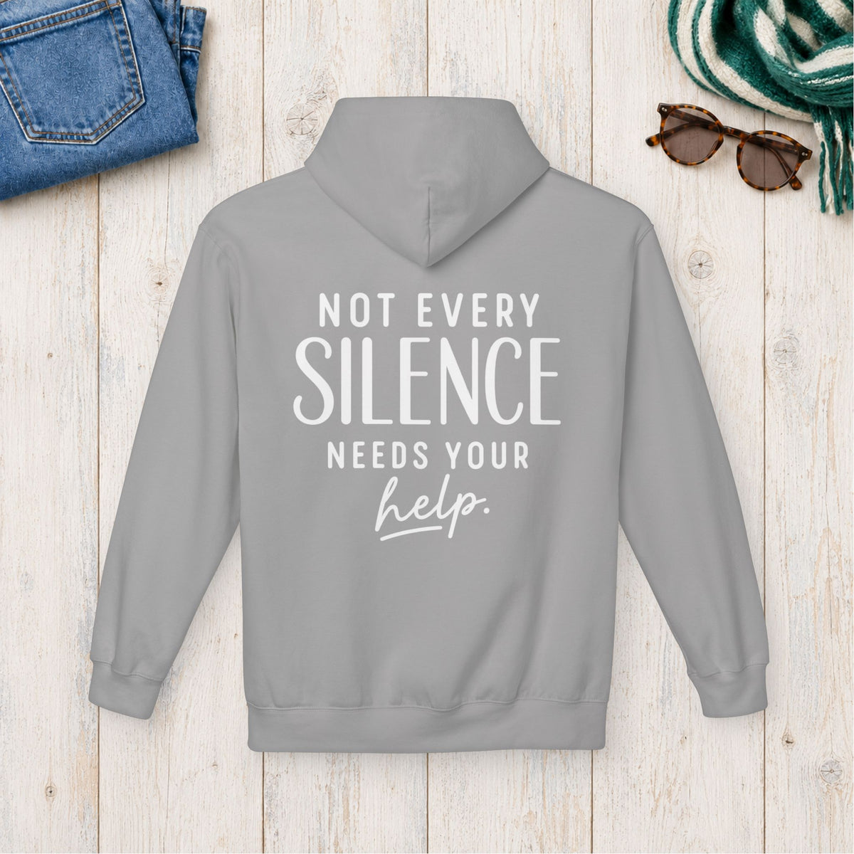Not Every Silence Needs Your Help Hoodie in Cement — product view