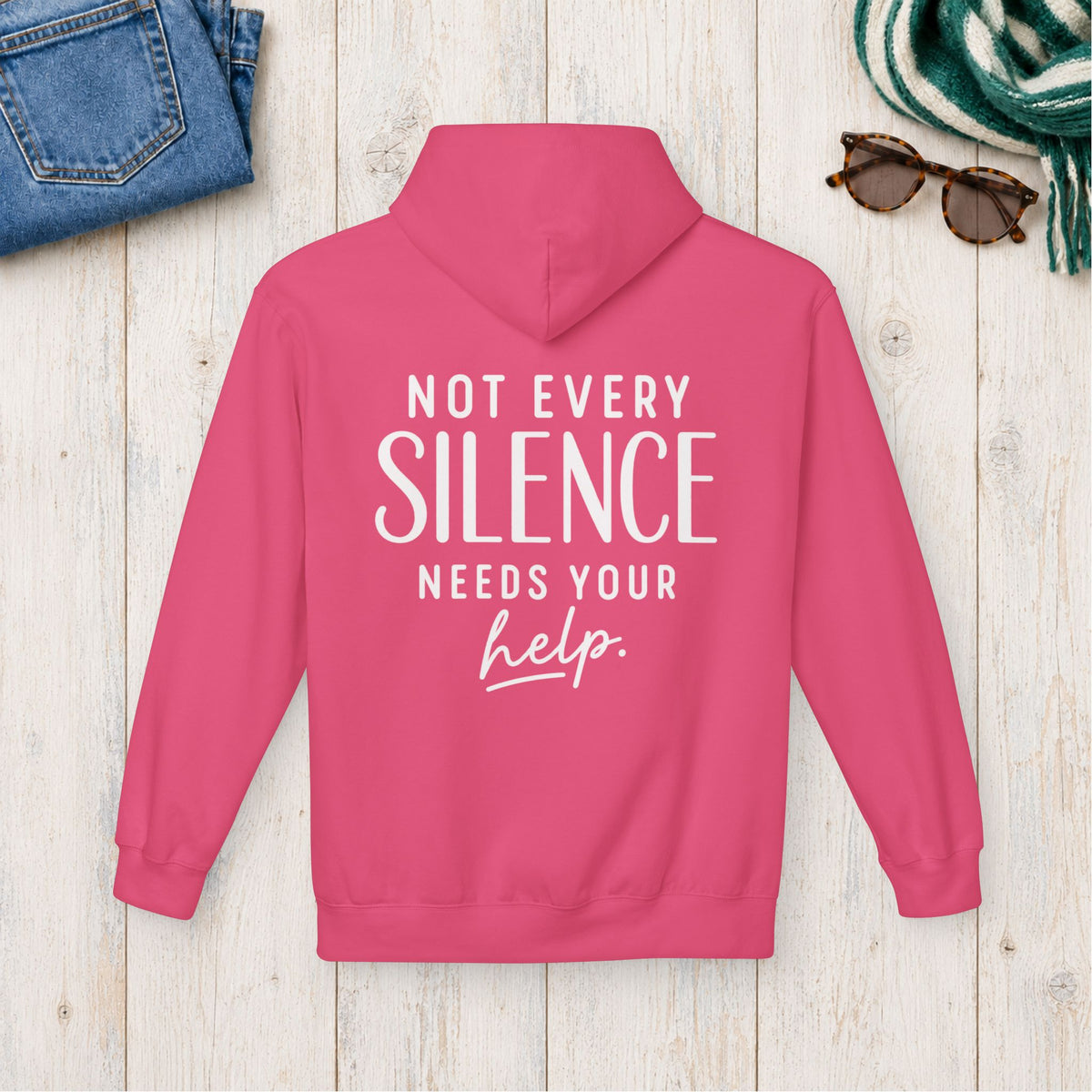Not Every Silence Needs Your Help Hoodie in Pink Lemonade — product view