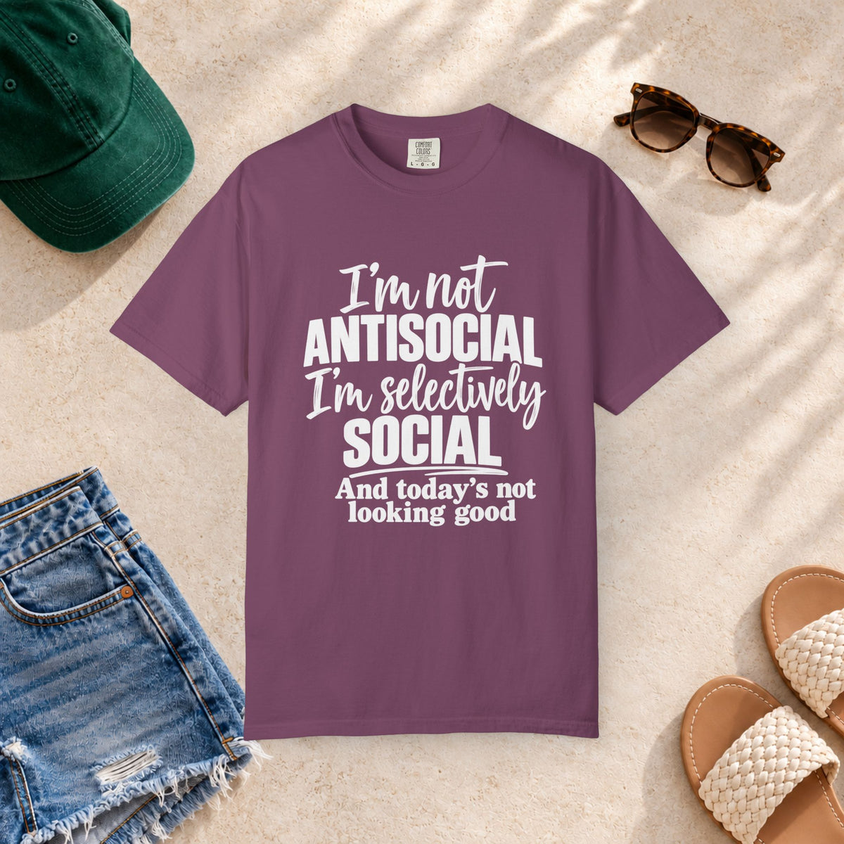 I'm Not Antisocial, I'm Selectively Social T-Shirt in Berry — product view