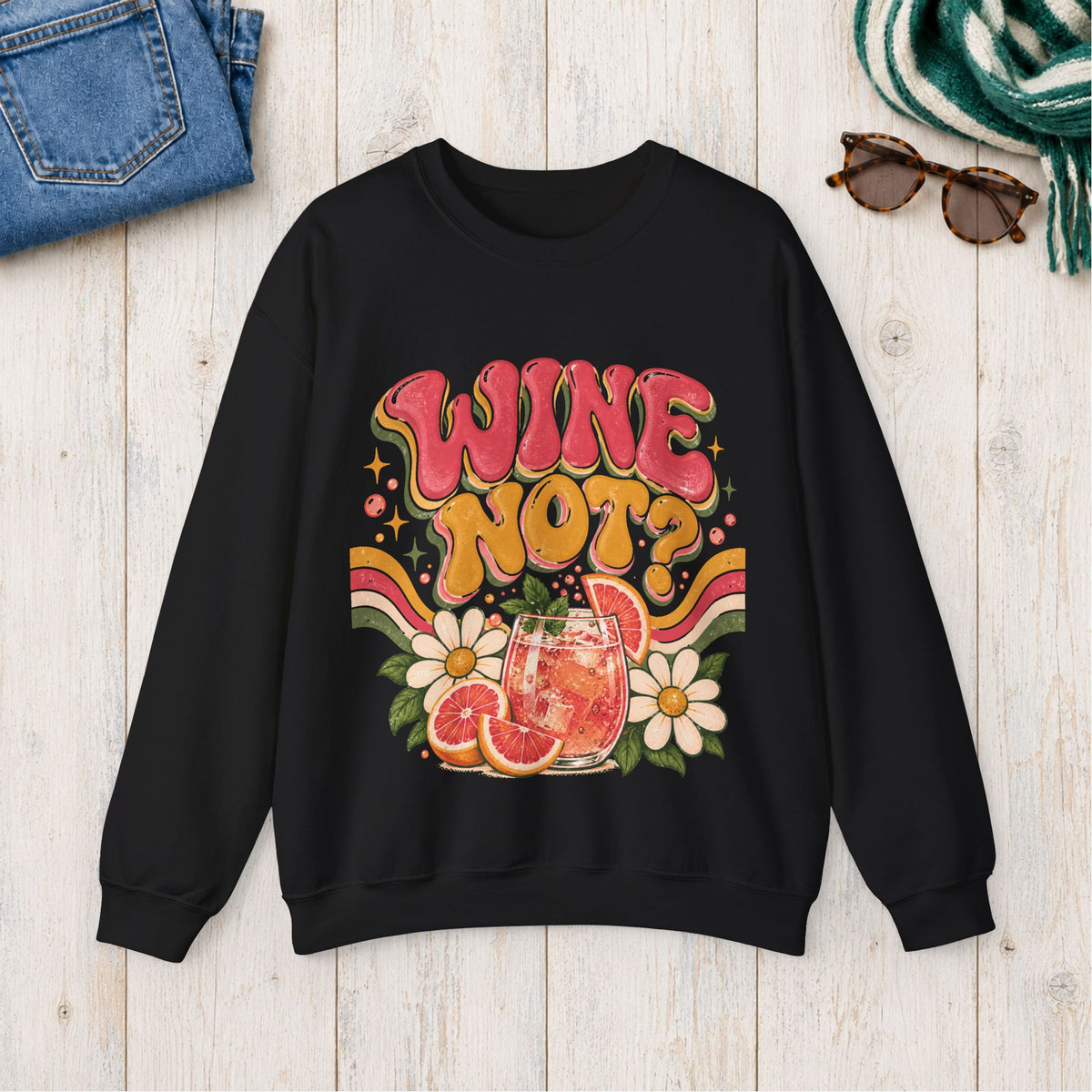 Wine Not? Floral Citrus Sweatshirt in Black