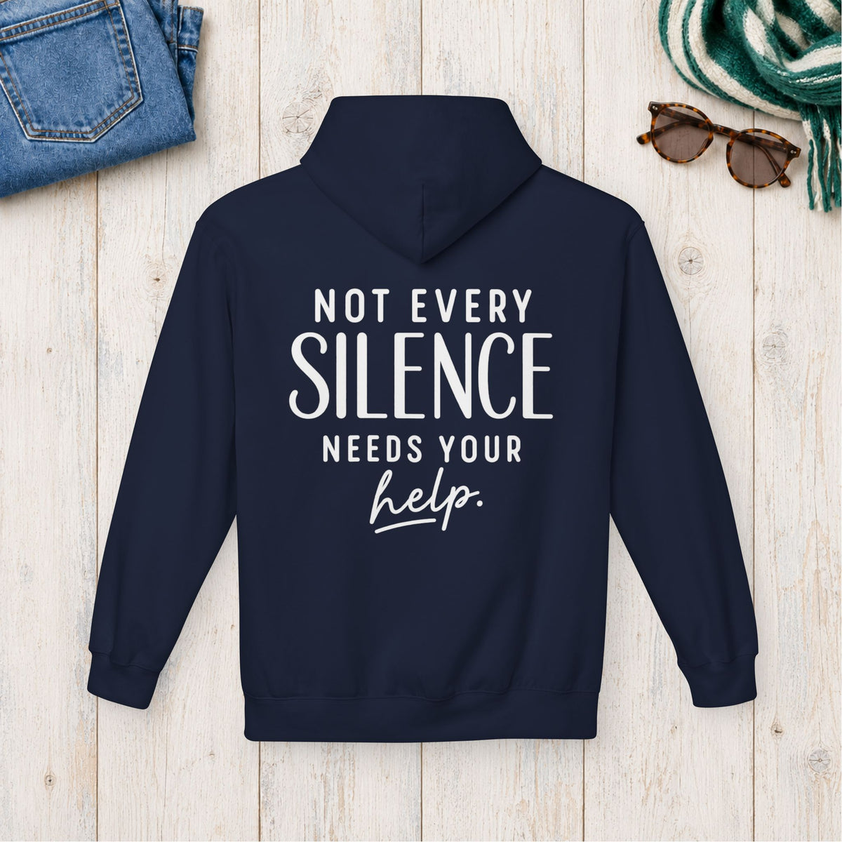 Not Every Silence Needs Your Help Hoodie in Navy — product view