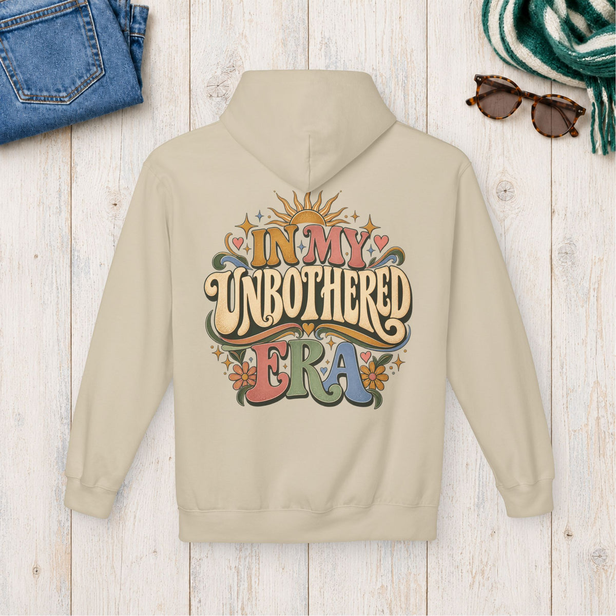 In My Unbothered Era Hoodie – Back Print in Sand