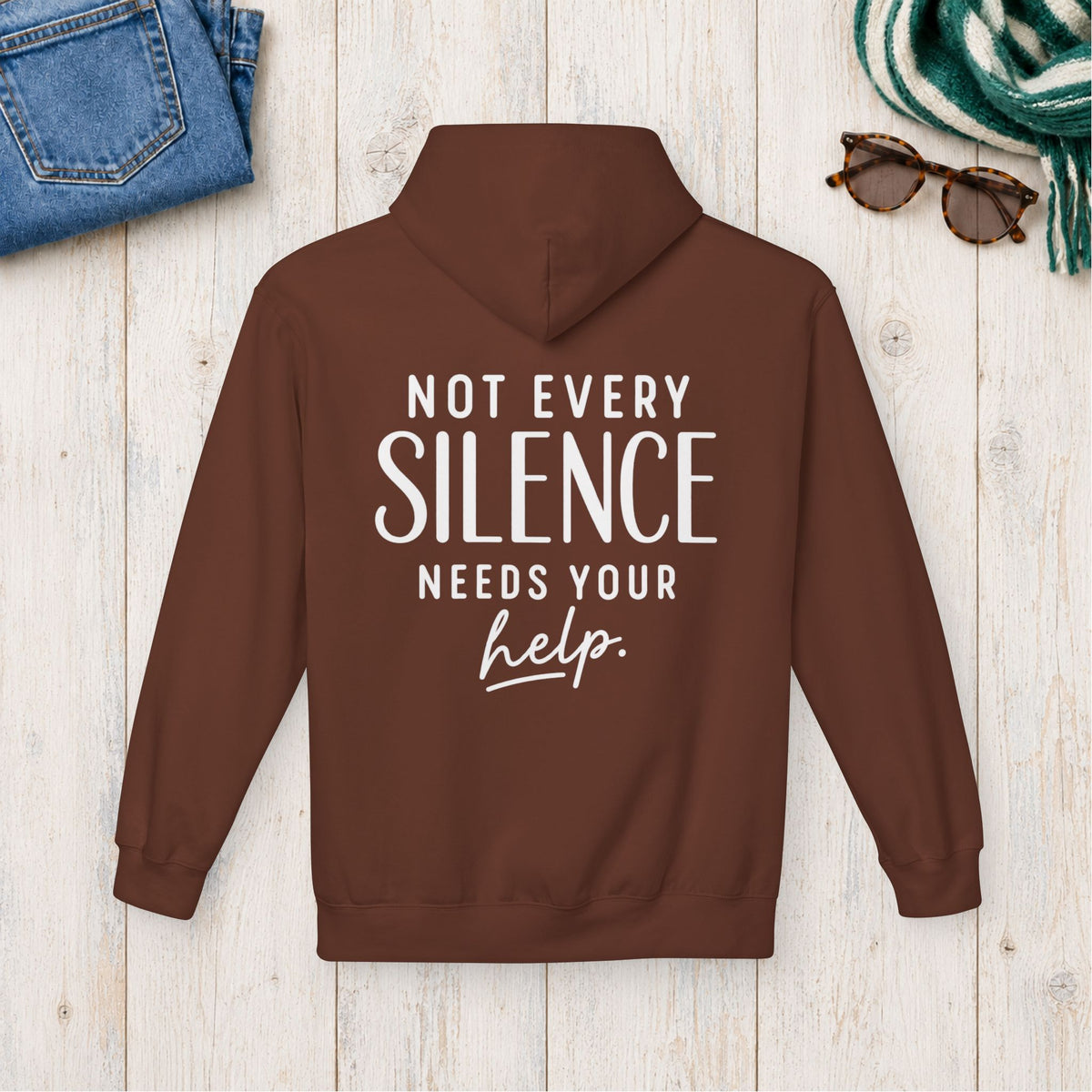 Not Every Silence Needs Your Help Hoodie in Cocoa — product view