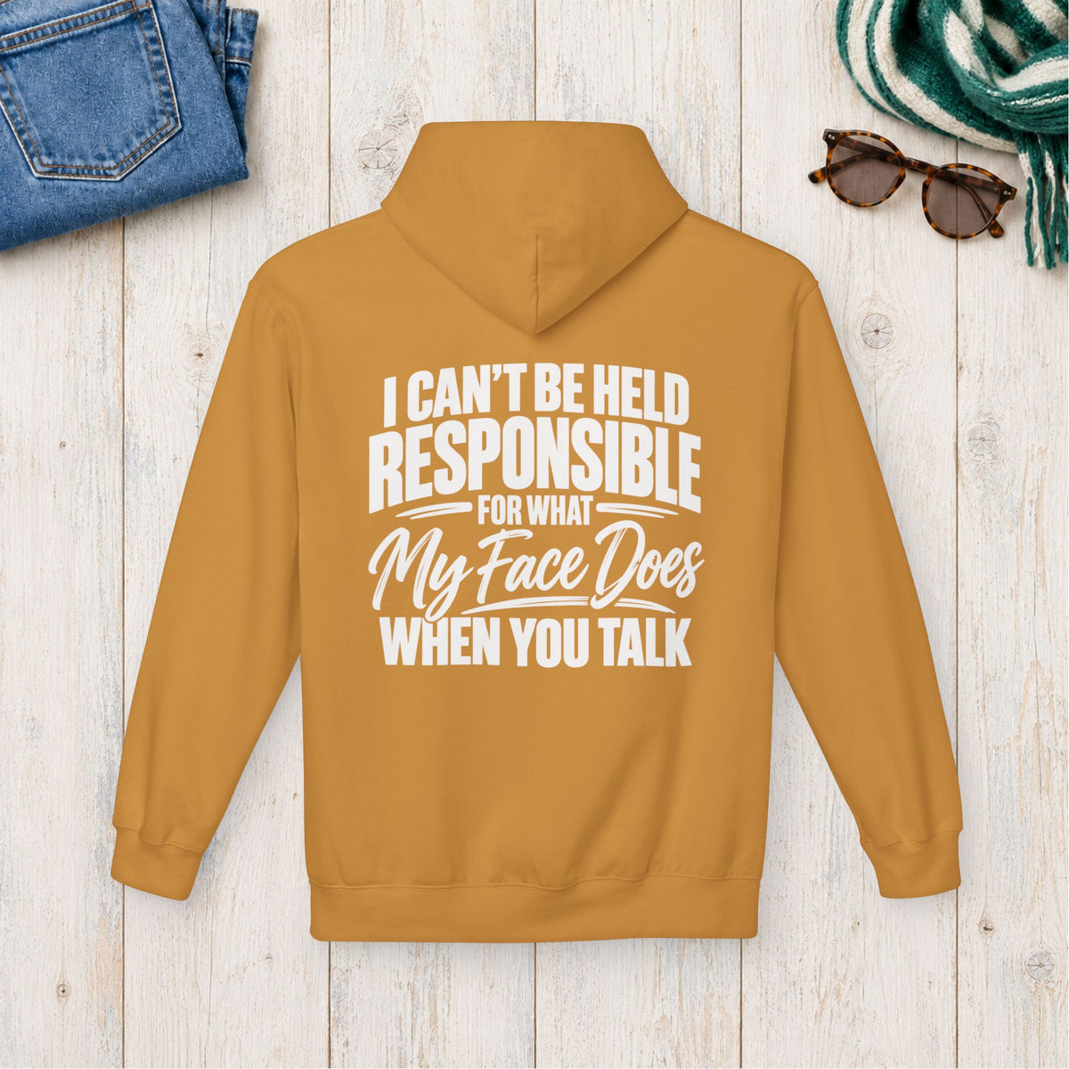 My Face Does When You Talk Hoodie in Mustard — product view