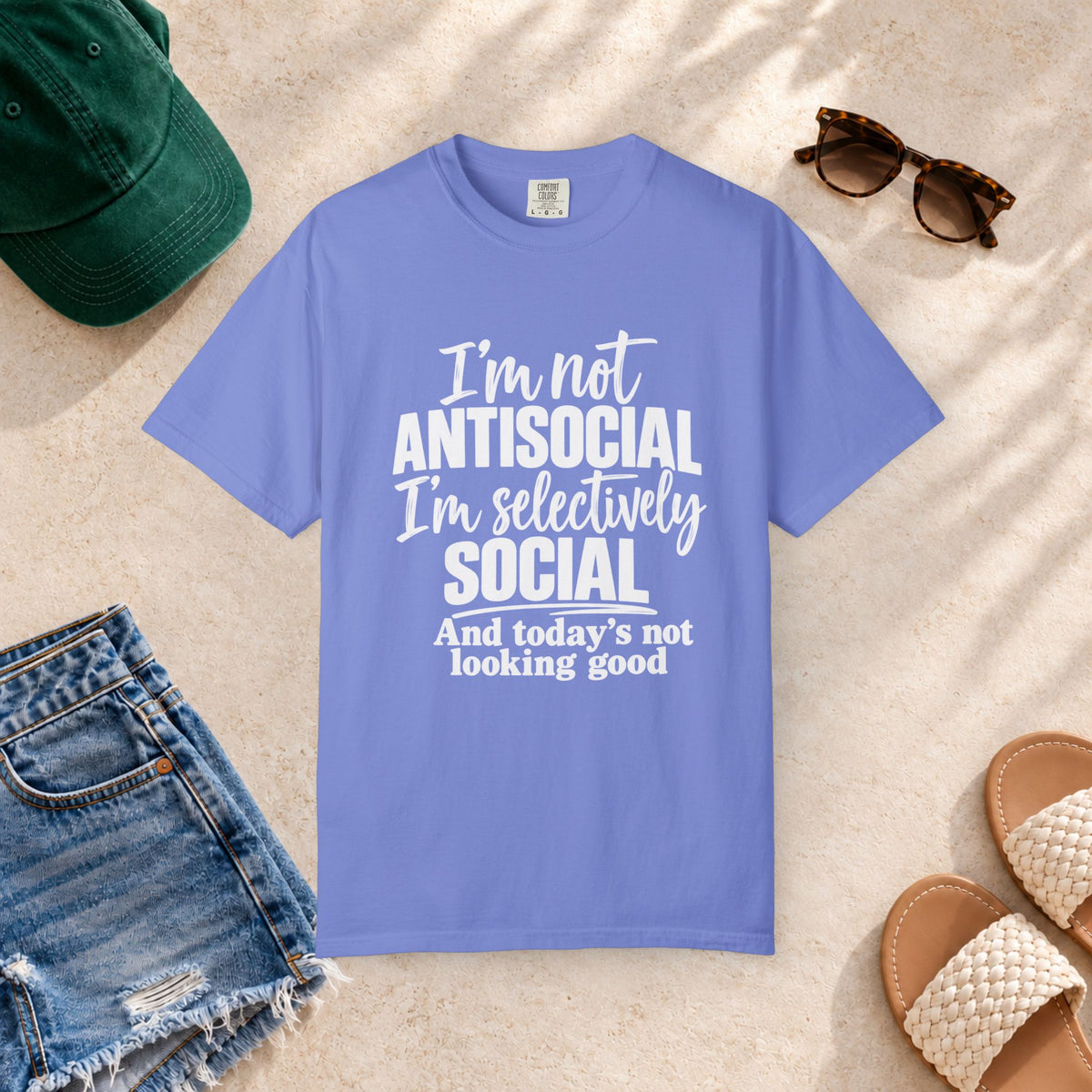 I'm Not Antisocial, I'm Selectively Social T-Shirt in Flo Blue — product view