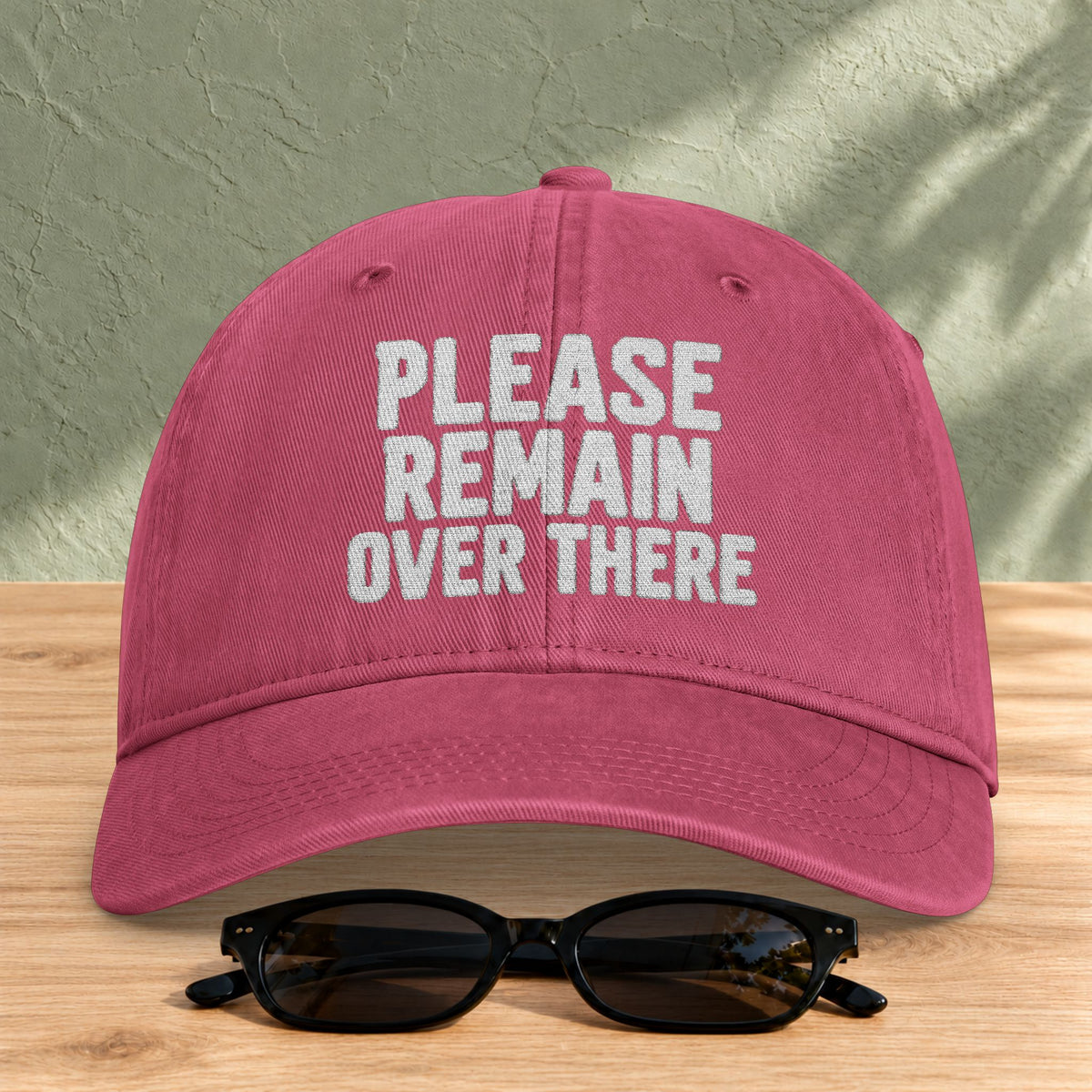 Please Remain Over There Coastal Washed Cap in Crimson — product view