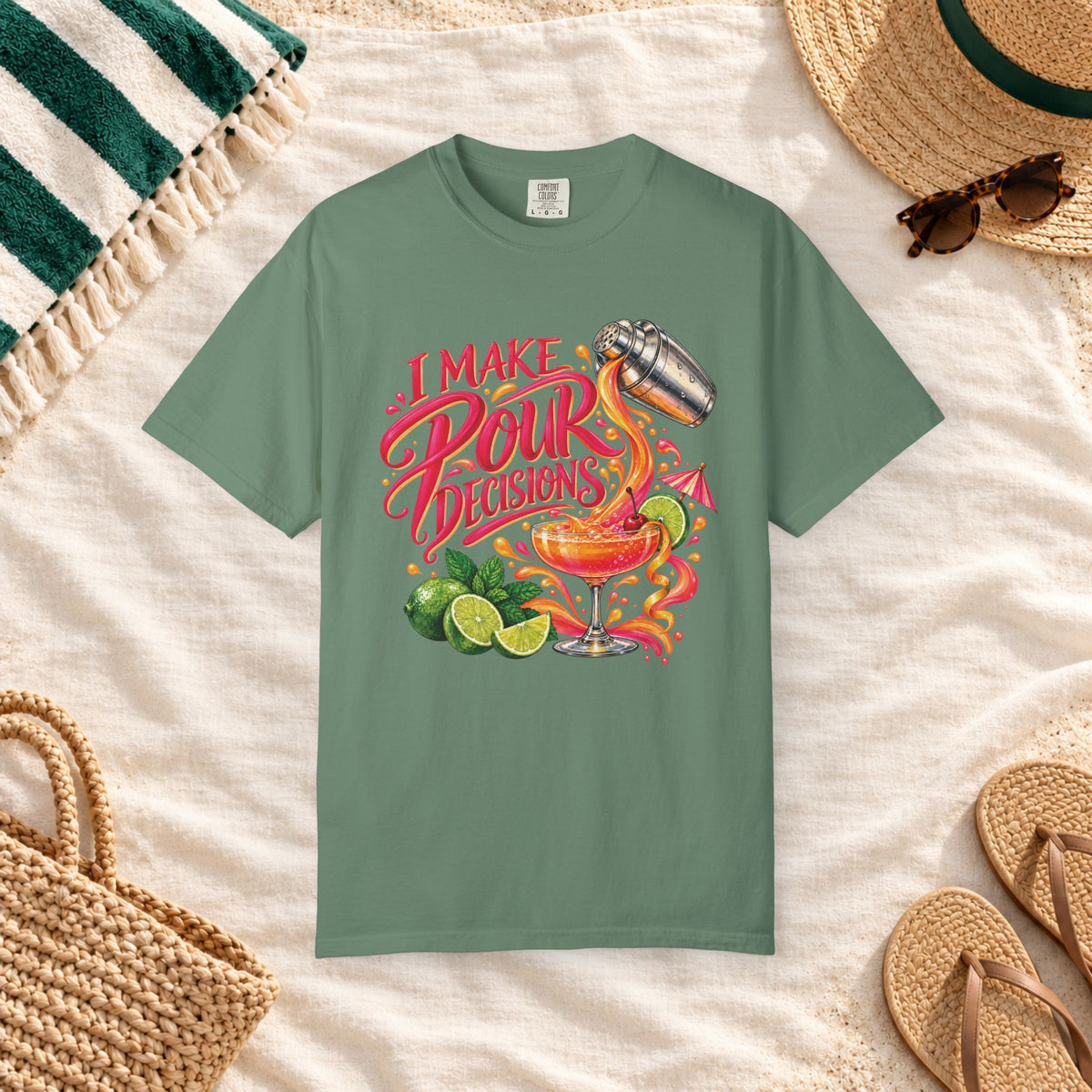 I Make Pour Decisions Cocktail Graphic T-Shirt in Light Green