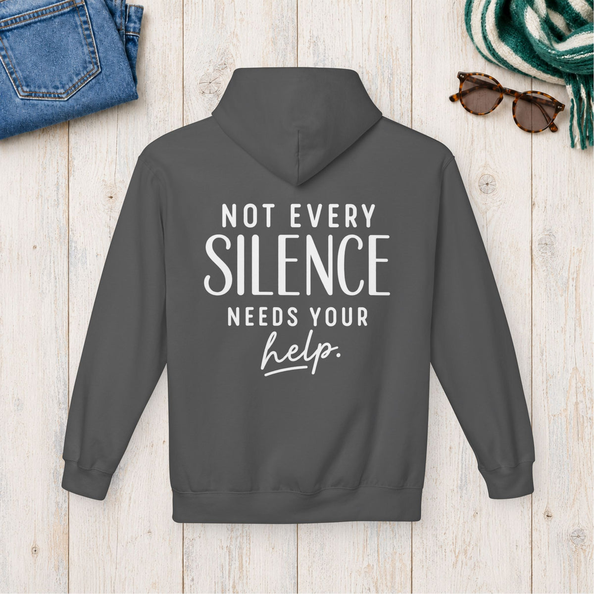 Not Every Silence Needs Your Help Hoodie in Charcoal — product view