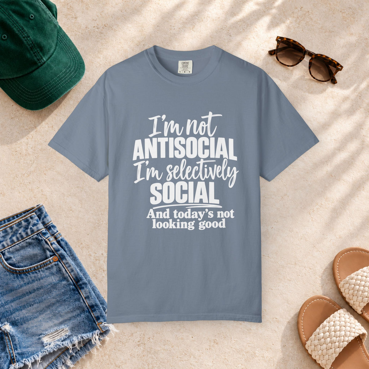 I'm Not Antisocial, I'm Selectively Social T-Shirt in Blue Jean — product view