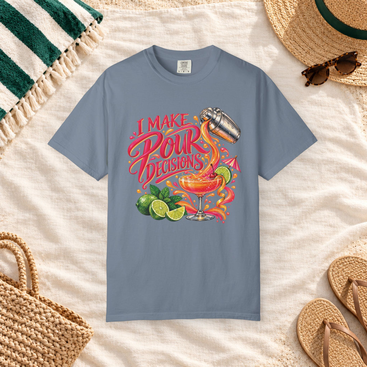 I Make Pour Decisions Cocktail Graphic T-Shirt in Blue Jean