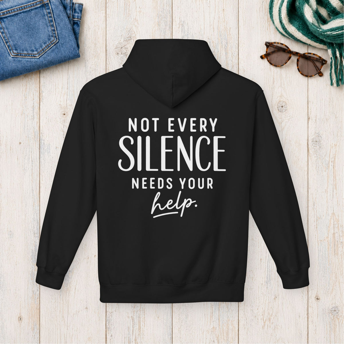 Not Every Silence Needs Your Help Hoodie in Black — product view