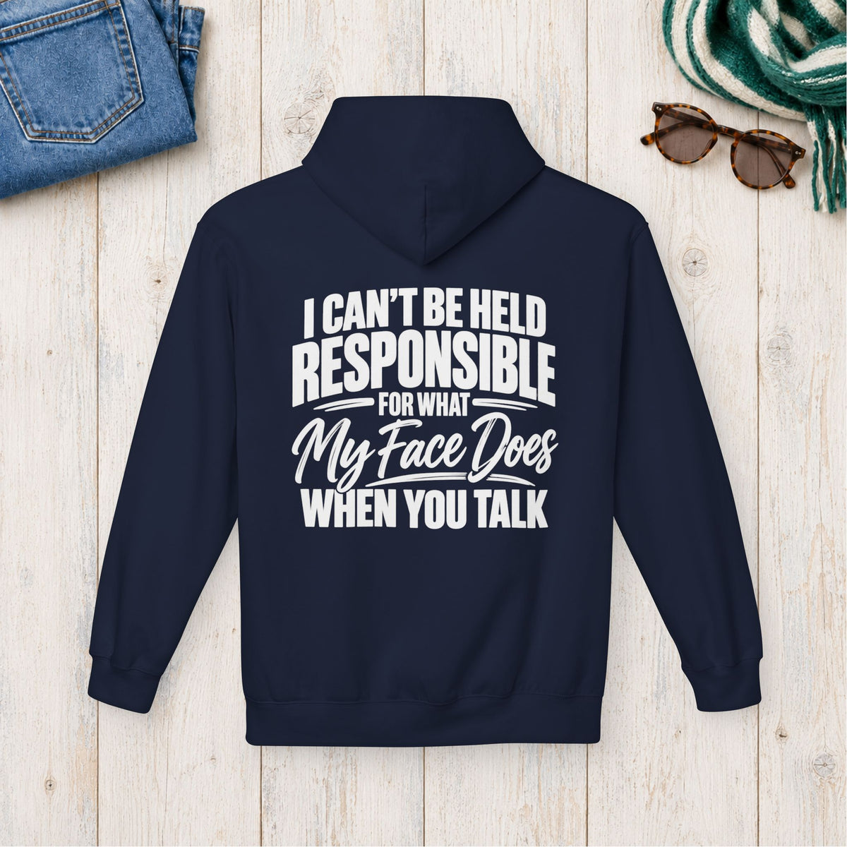 My Face Does When You Talk Hoodie in Navy — product view