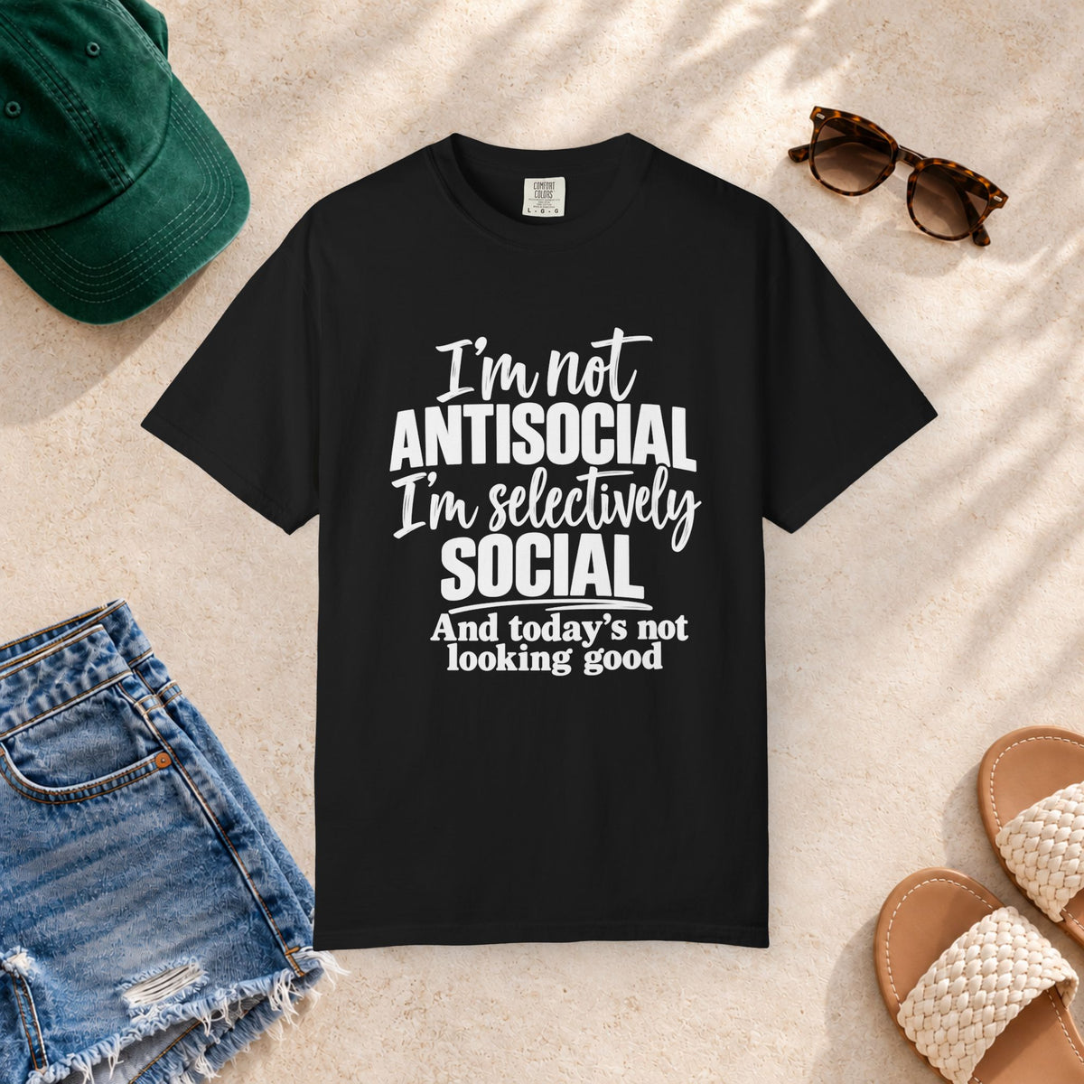 I'm Not Antisocial, I'm Selectively Social T-Shirt in Black — product view