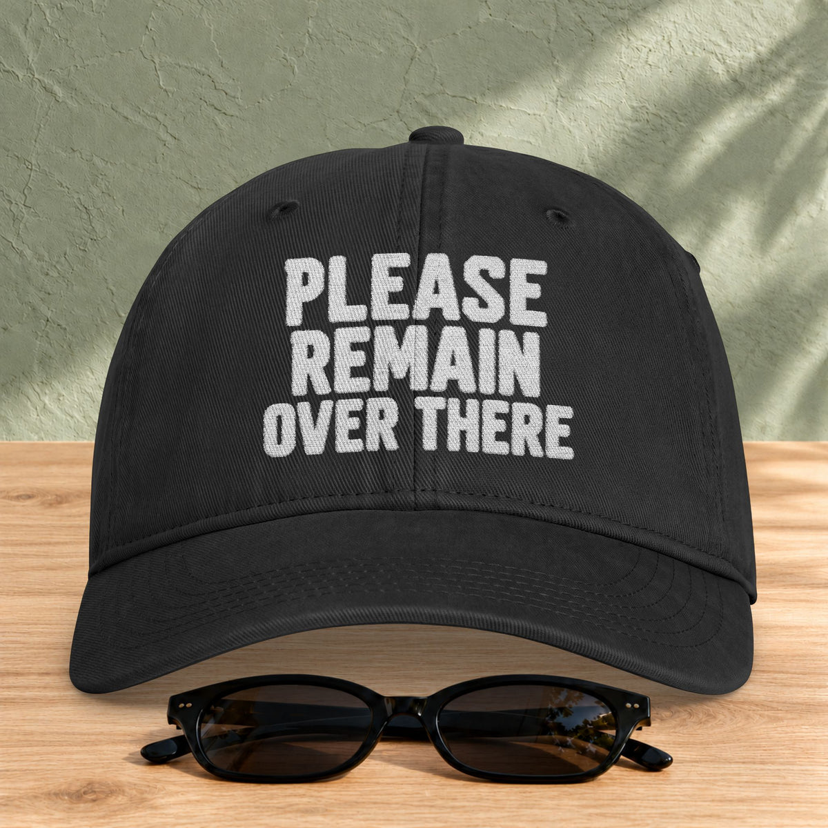 Please Remain Over There Coastal Washed Cap in Black — product view
