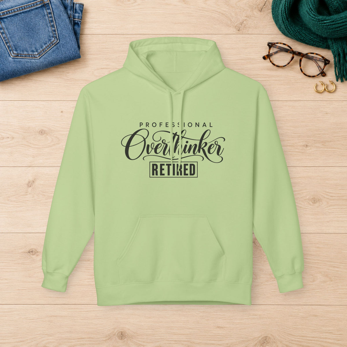 Professional Overthinker: Retired Hoodie in Pistachio