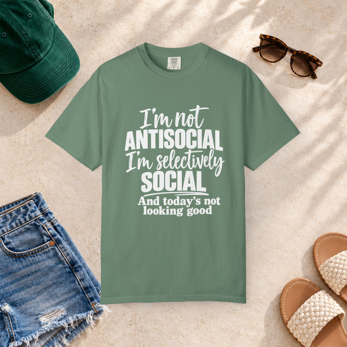 I'm Not Antisocial, I'm Selectively Social T-Shirt in Light Green — product view