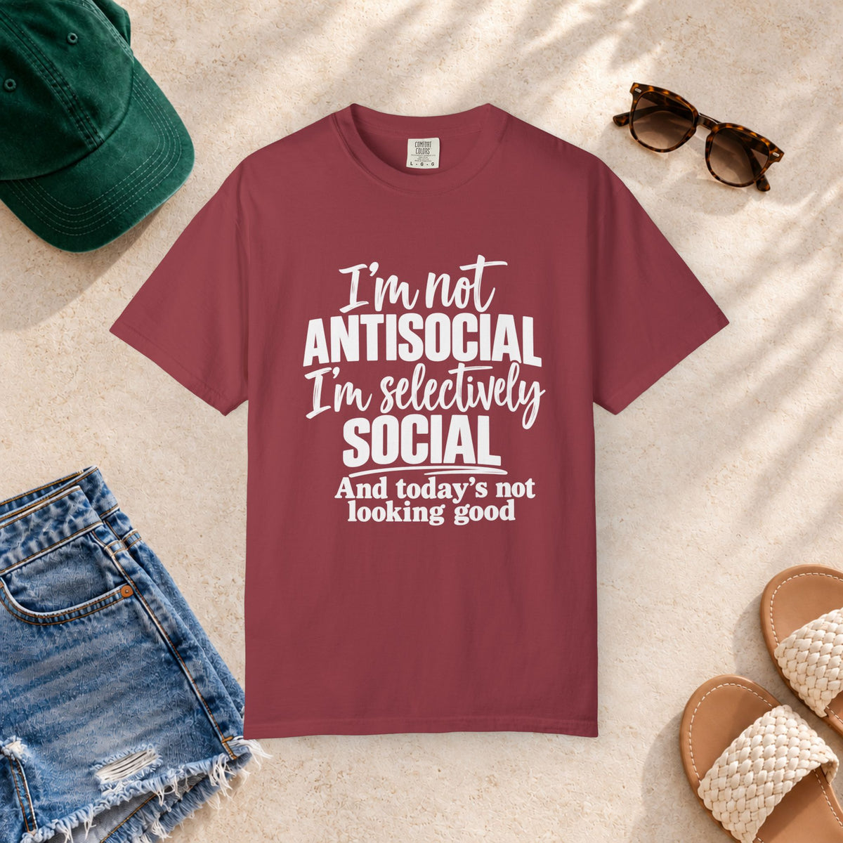 I'm Not Antisocial, I'm Selectively Social T-Shirt in Chili — product view