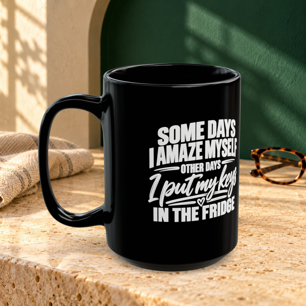 Some Days I Amaze Myself Black Ceramic Mug in 15oz — product view