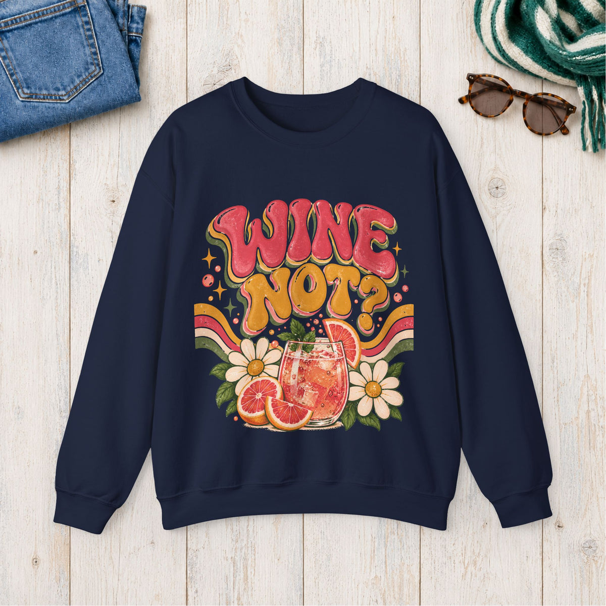 Wine Not? Floral Citrus Sweatshirt in Navy