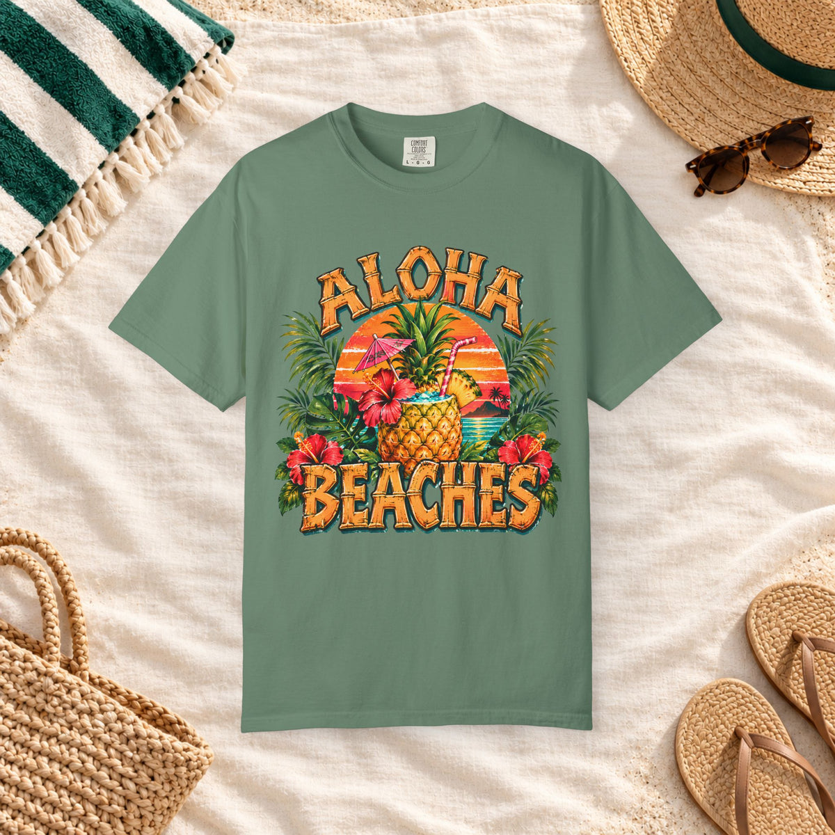 Aloha Beaches Tropical Pineapple T-Shirt in Light Green