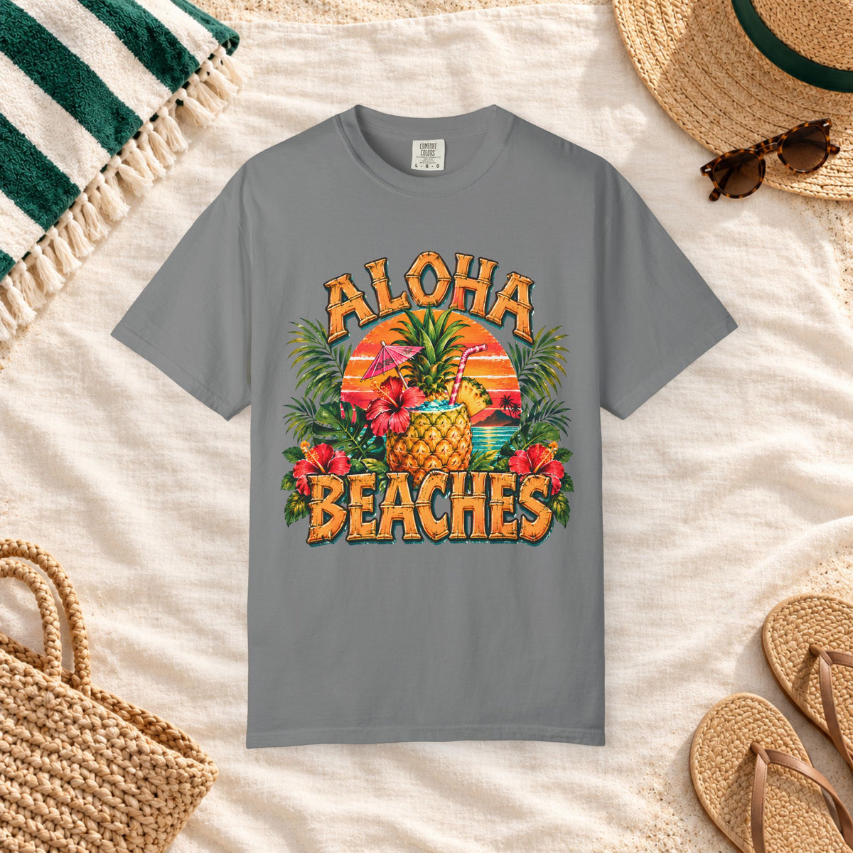 Aloha Beaches Tropical Pineapple T-Shirt in Grey