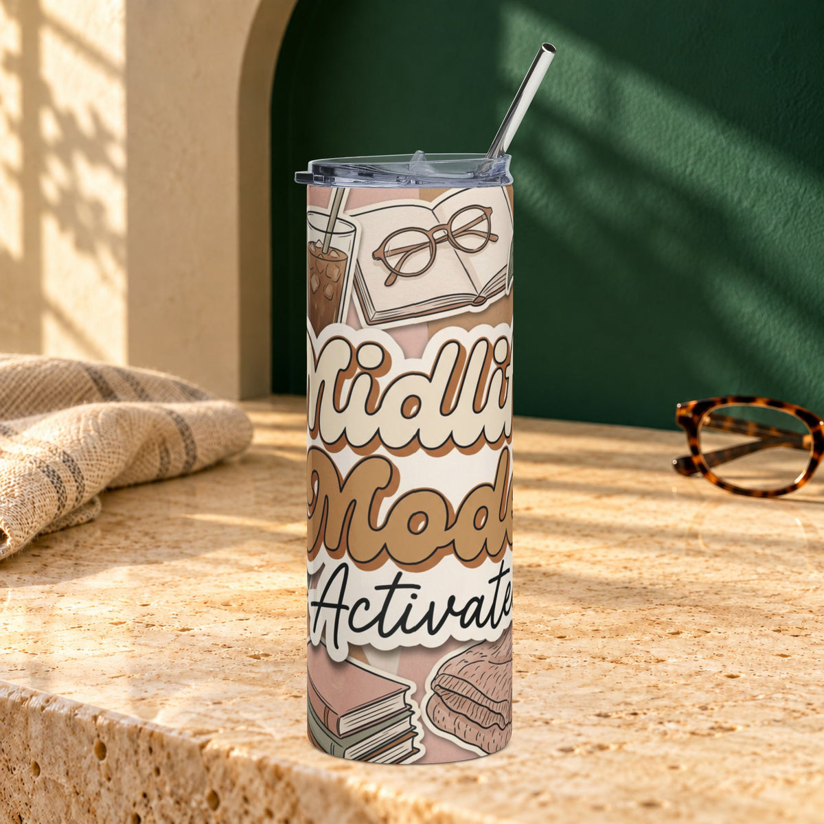 Midlife Mode Activated 20oz Stainless Steel Tumbler in White, 20oz