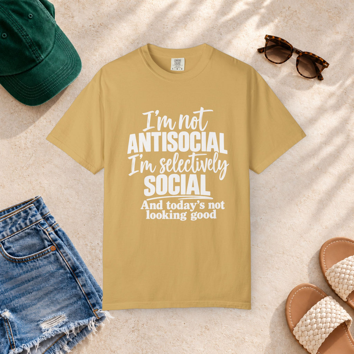 I'm Not Antisocial, I'm Selectively Social T-Shirt in Mustard — product view