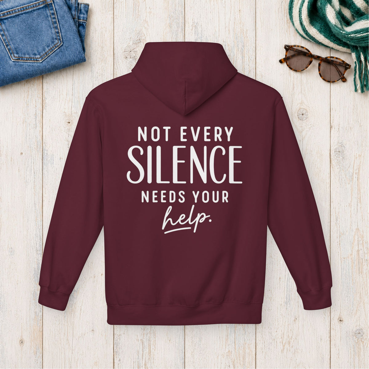 Not Every Silence Needs Your Help Hoodie in Maroon — product view