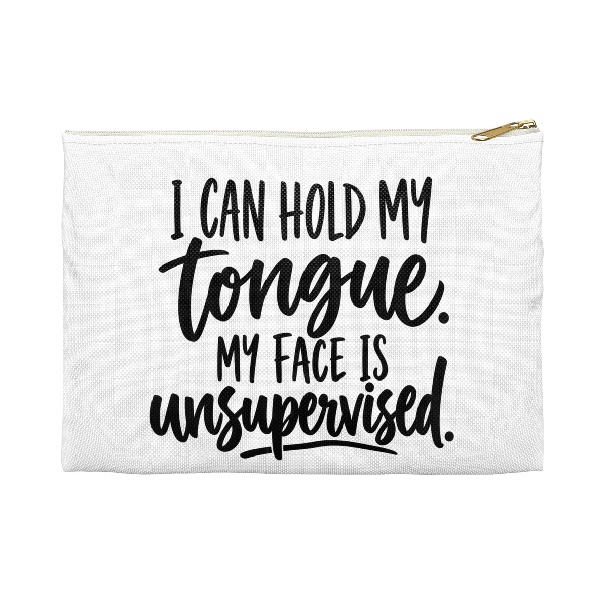 My Face Is Unsupervised Accessory Pouch in White zipper, Small