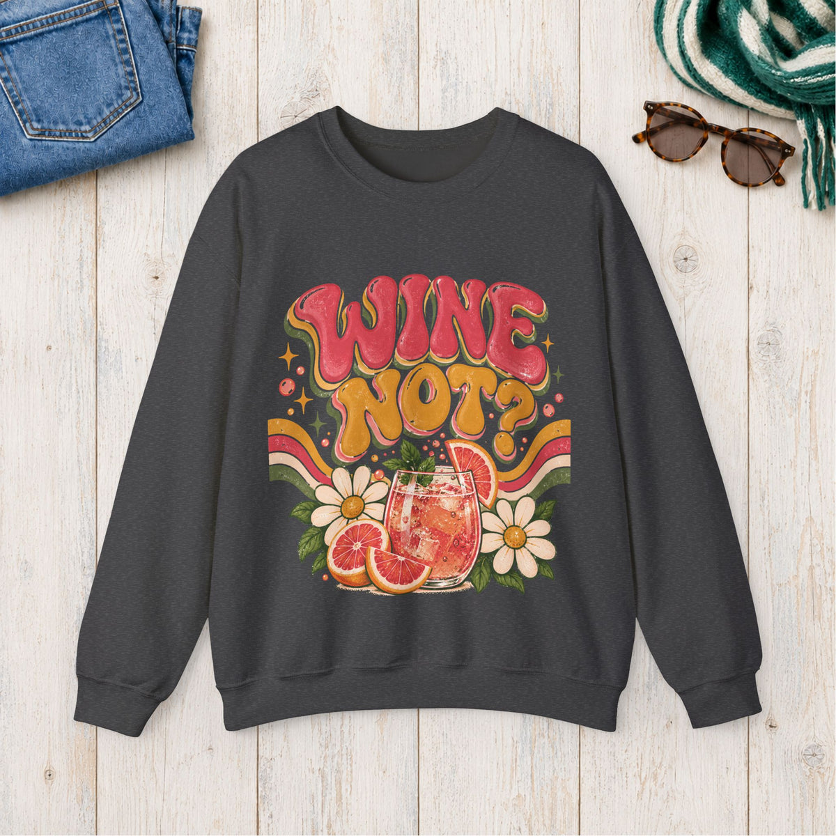 Wine Not? Floral Citrus Sweatshirt in Dark Heather