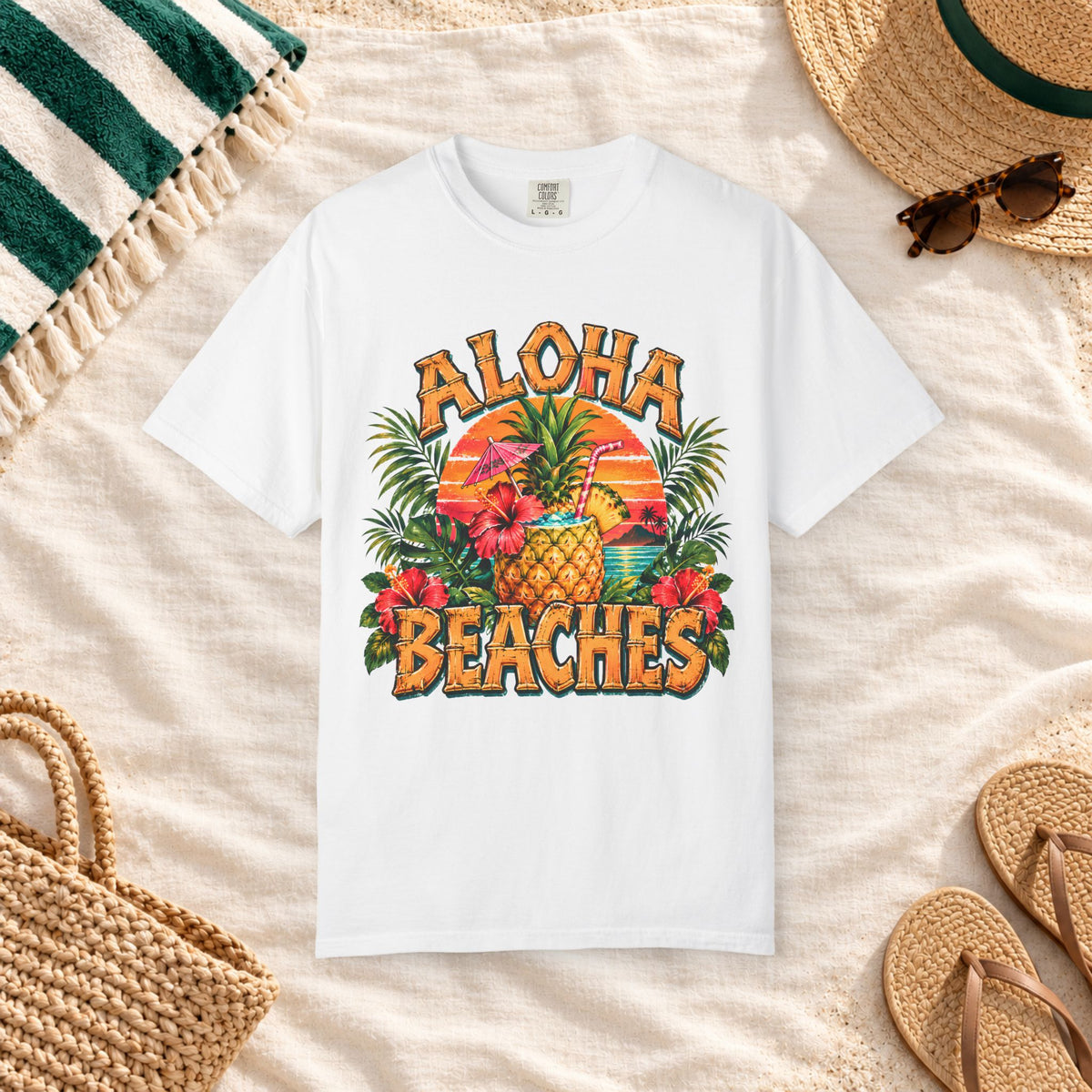 Aloha Beaches Tropical Pineapple T-Shirt in White