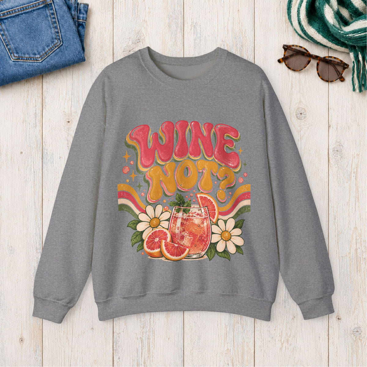 Wine Not? Floral Citrus Sweatshirt in Graphite Heather