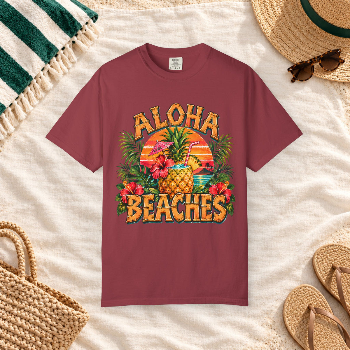 Aloha Beaches Tropical Pineapple T-Shirt in Chili